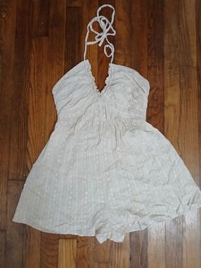 Forever 21 Cream and Black Patterned Halter Romper